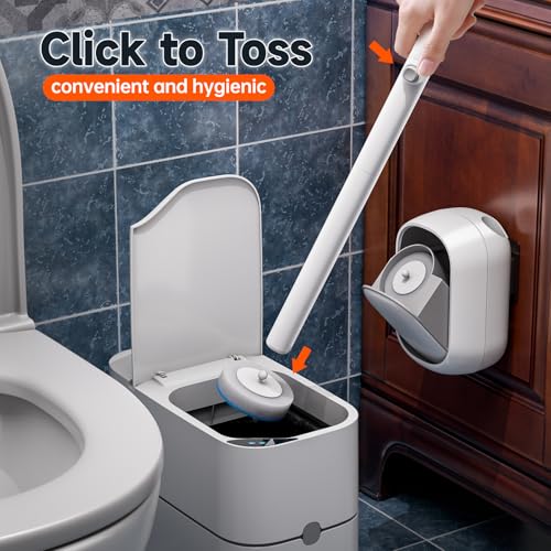 Ctime Disposable Toilet Brush Set with 18 Refills, Wall Mounted Wand Kit | Waterproof with Lid，Hands-Free Lid,New Wand Refills,One-Click Disposal,Pre-Loaded Cleaner,360° Rotating Head - size: 1 wand + 18 heads