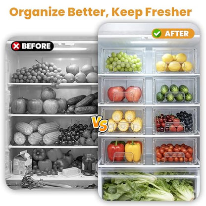 4 Pack Stackable Storage Drawers with Handles, Easy Assembly Clear Acrylic Fridge Organizer, Refrigerator Organizers and Storage for Kitchen, Under Sink, Pantry, Bathroom - size: 4Pack 4.4"H-with Dividers