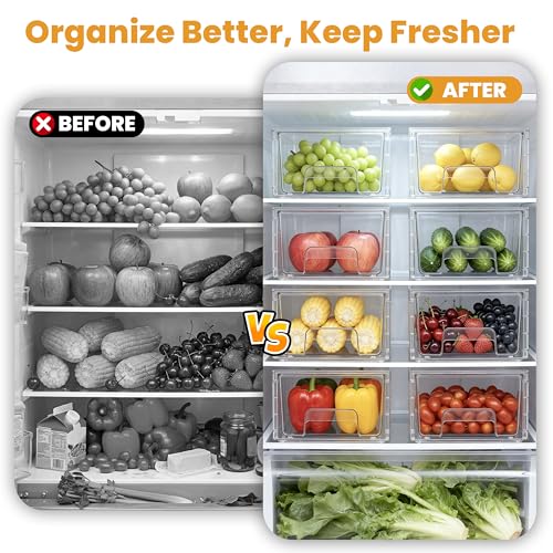 2 Pack Stackable Storage Drawers,Plastic Organizers Bins, Drawers Storage with Handles and Movable Dividers for Organization and Storage in Fridge,Bathroom, Pantry, Kitchen Cabinets, Under Sink - size: 2Pack 4.4"H-with Dividers