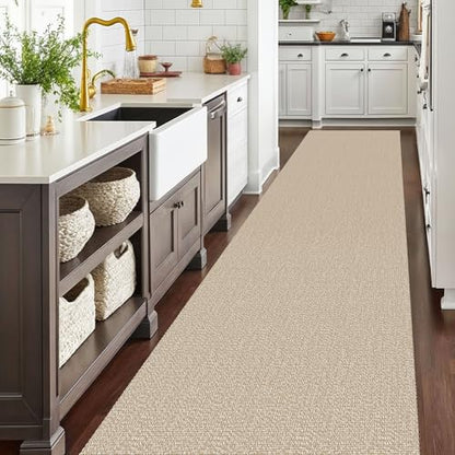 Washable Runner Rug, Non Slip Hallway Runner, 3x14 Ft, Sand/Beige | Washable Braided Runner Carpet, Non Slip Rubber Dot Backed, For Hallway, Kitchen, Entryway, Bedroom, Laundry Room, Foyer - color: Sand/Beige, size: 3' x 14' (Rectangular)