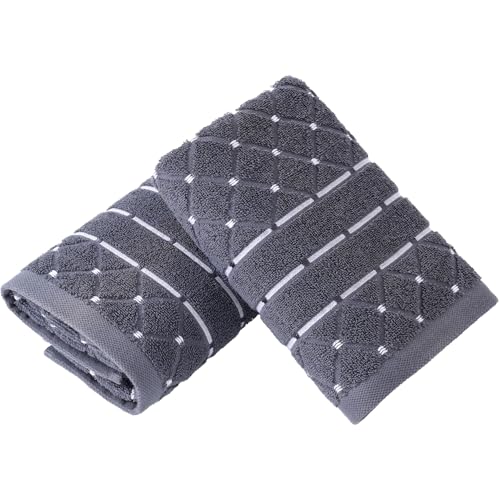 Diamond Grid Mist Blue Hand Towels Ultra Soft 100% Cotton Absorbent White Dot & Lines Modern Geometric Design Decorative Bath Hand Towel for Bathroom Kitchen Hotel Spa 13x29 in, 2 Pieces - color: Mist Blue