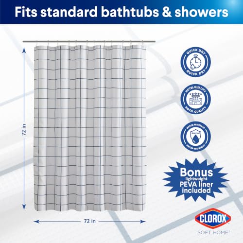 Clorox Bathroom Waffle Windowpane Pattern Shower Curtain with Waterproof Lightweight PEVA Liner Set, Standard Size, Metal Grommets, No Hooks 72" x 72" - 2 Pc Set - Navy Blue w Frosty PEVA - color: Navy Waffle Windowpane - Standard