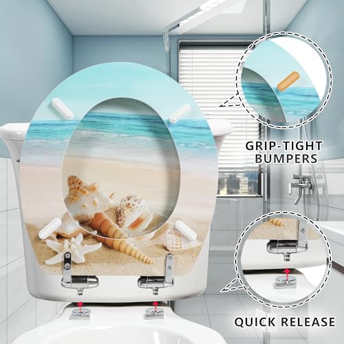 Angol Shiold Toilet Seat ROUND Molded Wood 16.5Inch(Beach) | Quiet Close Quick Release Metal Hinges, Adjustable Fit for Standard Round Toilets, Easy to Install&Clean - color: Beach, size: Round-16.5“