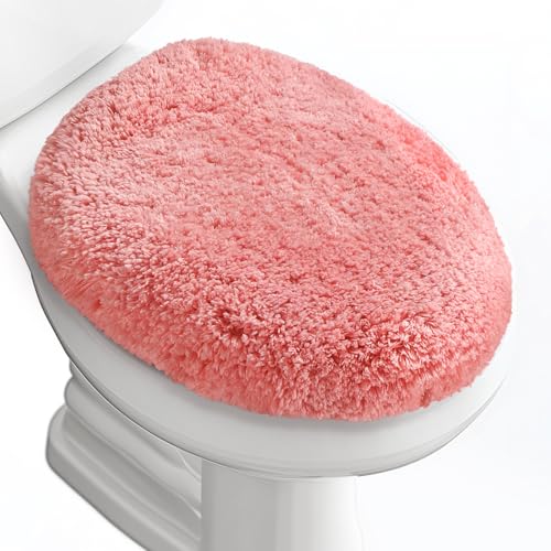 Soft Microfiber Toilet Lid Cover 17.5" x 15" Machine Washable | Solid Toilet Seat Cover Adjustable Rubber Backing Fits Most 16 -17.5" L x 14-16" W Round Oblong and Elongated Toilet Seat - color: Pink