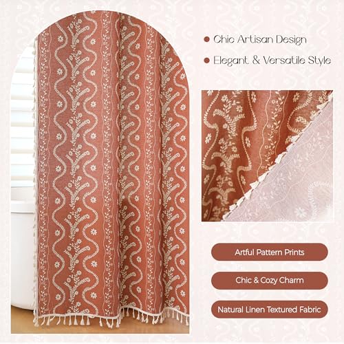 Vine with Terracotta Color Linen Shower Curtain Set and Liner,72x72 | Double Layer Shower Curtain Waterproof Fabric with Zippered Removable PEVA Liner,Boho Shower Curtain for Bathroom,Free Hooks - color: Brown Floral
