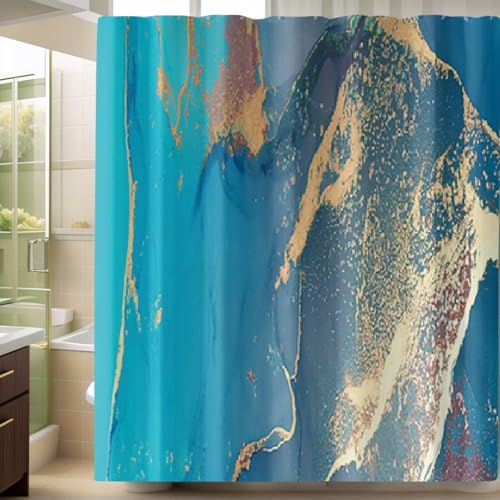 Printed Pattern Thickened Fabric Shower Curtain with Hooks Decorative Bathroom Waterproof Curtains 72" x 72" (Blue&Yellow) - color: Blue&yellow