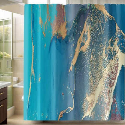 Printed Pattern Thickened Fabric Shower Curtain with Hooks Decorative Bathroom Waterproof Curtains 72" x 72" (Blue&Yellow) - color: Blue&yellow
