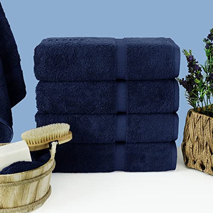 Chakir Turkish Linens 4 Piece Bath Towel Set, 100% Cotton Luxury Turkish Towels for Bathroom, Soft Absorbent Bath Towels, 27 x 54 Inches, Navy - color: Navy