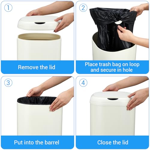 8 Gallon Smart Sensor Trash Can, Touchless Automatic Stainless Steel Waste Bin with Lid, 30L Capacity for Kitchen, Bathroom, Office, Sleek Beige Design, Energy-Efficient Operation