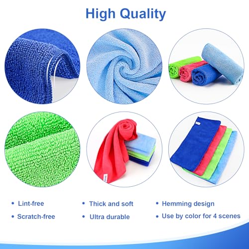 Microfiber Cleaning Cloth, 12Pcs, 12" x 12", High Density, 4 Colors | Household Cleaning Rags, 293GSM, Ultra Absorbent, Reusable Cleaning Supplies for Kitchen Towels, Glass Dish Cloths, Dust Rag
