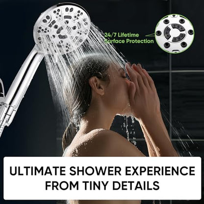 Cobbe 8-Setting Handheld Shower Head, Water-Saving Design, Chrome | Trickle Pause Mode, 5ft Stainless Steel Hose, Brass Swivel Bracket, Tool-Free Installation - color: Chrome