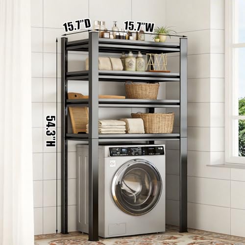 Over The Washer and Dryer Storage Shelf, Height-Adjustable 4-Tier Metal Heavy Duty Over The Washer, Organizer Rack for Washer Dryer, Laundry Room Organizer Rack, Multi-Functional Storage Shelf - size: 54.3"Hx 15.7"W x15.7"D
