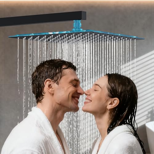 Shower System Modern Rain Brass Faucet Set With Valve and Diverter Shower Mixer With Handheld High Pressure Square Rainfall Shower Valve (12'' Wall Mount, Matte Black) - color: Matte Black, style: 12'' Wall Mount