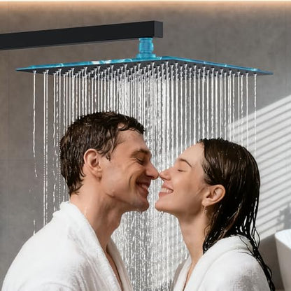 Shower System Modern Rain Brass Faucet Set With Valve and Diverter Shower Mixer With Handheld High Pressure Square Rainfall Shower Valve (12'' Wall Mount, Matte Black) - color: Matte Black, style: 12'' Wall Mount