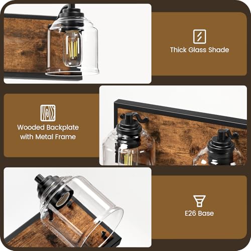 5-Light Bathroom Fixture, 39.8" Large Farmhouse Vanity Light, E26 Base (Bulbs Not Included), Thickened Glass Shade, for Bathroom, Bedroom, Vanity, Hallway, Rustic Brown and Black F21BD05 - size: 5-Light