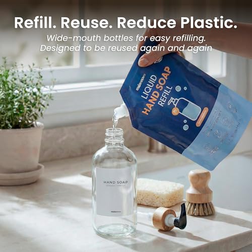 Maisonovo Dish Soap Dispenser Set - Clear Soap Dispenser White Bamboo Pumps | Glass bottles for body wash, lotion, shampoo or conditioner · Sink, bathroom or countertop · Tray, 16.9 oz each - color: Clear Bottles White Bamboo Pumps