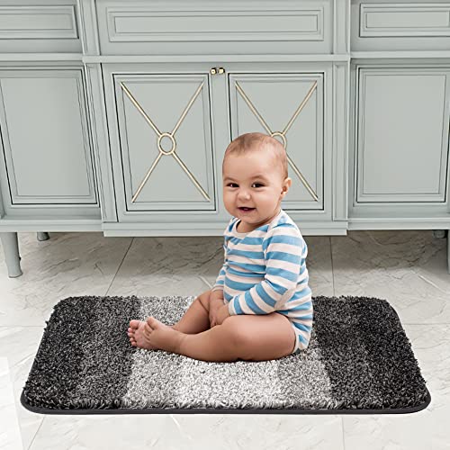 Walensee Non Slip Bath Mat (16 x 24, Ombre Grey) - Soft Microfiber Shaggy Mat, Machine Washable, Thick Plush for Shower - color: Ombre Grey, size: 16" x 24" Rectangular