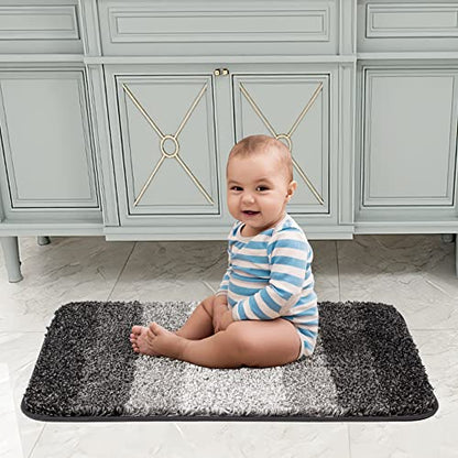Walensee Non Slip Bath Mat (16 x 24, Ombre Grey) - Soft Microfiber Shaggy Mat, Machine Washable, Thick Plush for Shower - color: Ombre Grey, size: 16" x 24" Rectangular