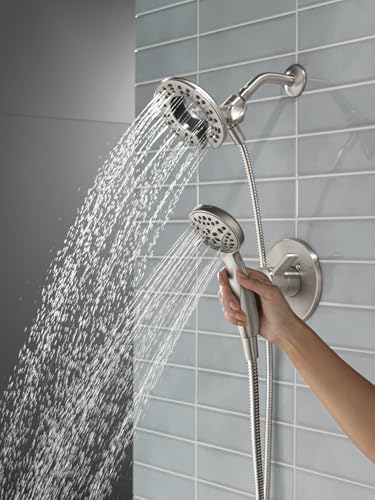 Delta Albion 14 Series Brushed Nickel Shower Faucet Set with In2ition 2-in-1 Dual Shower Head with HandHeld Spray Combo, Valve Trim Kit, Spotshield Brushed Nickel T142855-SP-I (Valve Not Included) - color: SpotShield Stainless
