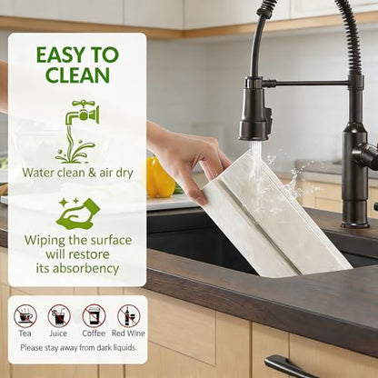Large Stone Dish Drying Mat for Kitchen Counter, 24"(L)×16"(W), Collapsible Quick Dry Diatomaceous Earth Mat, Super Absorbent Drying Pad for Dishes Bottles Cups Utensils, Heat Resistant (White)