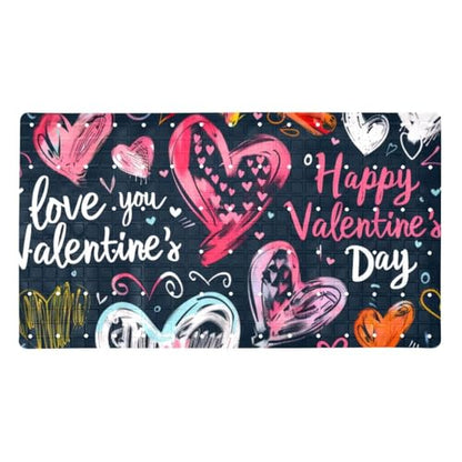 Non Slip Bath Mat for Tub, 15.1 x 26.8 Inch Bathtub Mat Machine Washable Shower Mat with Drain Holes and Suction Cups, Doodle Valentine's Day Colorful Hearts - color: Multi 10