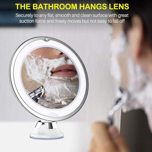 Baluue 7X Magnifying Makeup Mirror with Led, Round 8" Lighted Travel Vanity Tabletop Mirror, Portable Locking Suction Cup and 360° Rotation, Without Battery - size: 8"L x 8"W