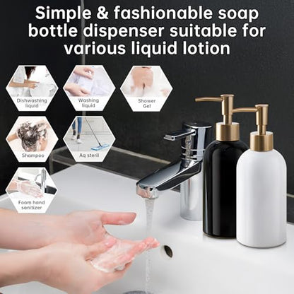 Gold Refillable Dish Soap Dispenser for Kitchen Sink,Hand Soap Dispenser Bottle for Bathroom Countertop Sink (white-2pcs) - color: White-2pcs
