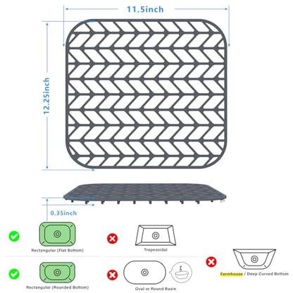 Sink Protectors for Kitchen Sink 12.25"X11.5" Silicone Sink Mat | Various sizes and styles,Protector for sinks and dish,Withstand to 500F,Food-grade silicone .Non-slip and raised feet - size: 12.25"x11.5"