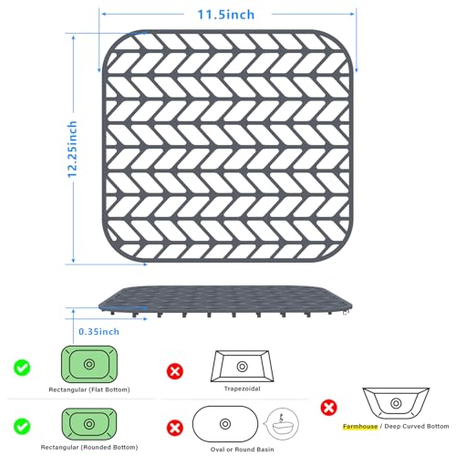 Sink Protectors for Kitchen Sink 12.25"X11.5"x2 Silicone Sink Mat | Various sizes and styles,Protector for sinks and dish,Withstand to 500F,Food-grade silicone ,raised feet,Dishwasher Washing - size: 12.25"x11.5" x2