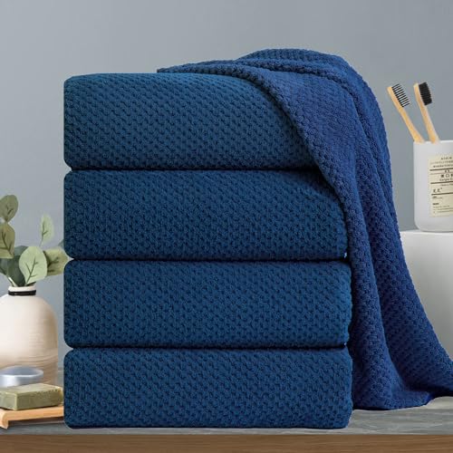 Hailea Navy Bath Towels Set 35x70 Inches - Luxury 600 GSM Oversized Bath Sheet Towel,Extra Large Microfiber - Quick Dry,Highly Absorbent,Super Soft Shower Towels Spa Hotel Bathroom Towel Set (4-Pack) - color: Navy Blue, size: 4-Piece Set