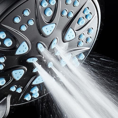 AquaDance Antimicrobial High Pressure 6-mode Anti-clog Luxury Shower Head | More Power, Better Shower Hygiene! Lifetime Antimicribial Nozzle Protection from Mold & Bacteria. Angle Adjustable - Black - color: Matte Black / Aqua Blue Jets, style: 2.5 Gallon