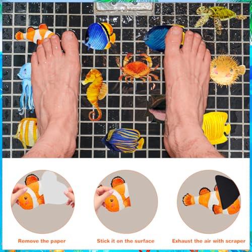 20 Pcs Non Slip Bathtub Stickers Submarine Sea Creature Anti Slip Decals Adhesive Turtle Fish Jellyfish Bathtub Appliques with Scraper for Shower and Bath (Color D) - color: Color D