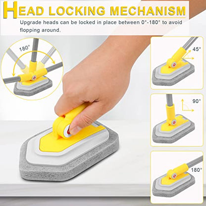 Lalafancy Baseboard Cleaner Tool with Handle 3 Reusable Cleaning Brush Pads | 52" Shower Wall Cleaner Scrubber Baseboard Duster for Bathroom Wall Floor Skirting Bathtub Window Scrubbing
