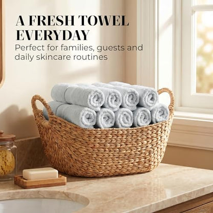 Organic Cotton Wash Cloths, Feather-Touch, 12 Pack – Light Gray | Plush feather-touch quick-drying wash cloths, GOTS & Oeko-TEX, premium soft, absorbent, small hand & face towels & wash rags - color: Light Gray