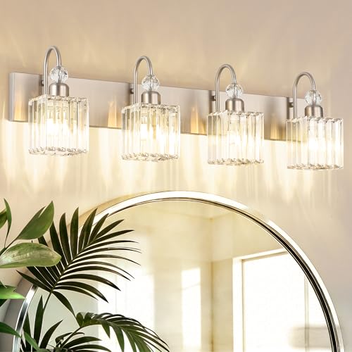 Ralbay Crystal Brushed Nickel Vanity Light for Bathroom 4-Light Modern Bathroom Light Fixtures - color: Square-Brushed Nickel, size: 4-light