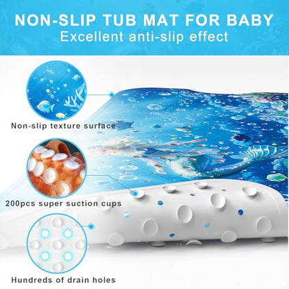 Upgrade Cartoon Baby Bath Mat Non Slip - 40"x16" Extra Long Bathtub Mat for Baby Eco Friendly Durable Bath Mat for Tub Non Slip Kids Tub Mat with Suction Cups, Machine Washable and No Fading, Mermaid - color: H-mermaid-5