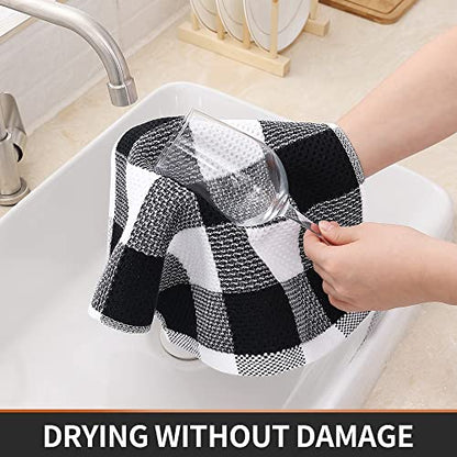 Homaxy 100% Cotton Check 12 Pack Dish Cloths, 12" x 12", White & Black | Waffle Weave, Plaid, Super Soft and Absorbent Dish Rags, Quick Drying, Multi-Purpose - color: White & Black, size: 12 x 12 - 12 Pack