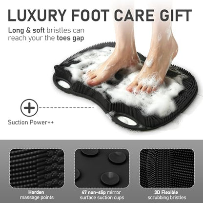 XL Shower Foot Scrubber Mat in Shower with Non-slip Suction Cups | Silicone Feet Toes Deep Clean Exfoliating Massage Brush without Bending, Use in Bathtub Floor Bathroom Safe 17.4*13.4" Black - color: 17.4*13.39" Black