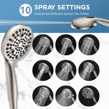Dual Handheld Shower Head Combo, 2-in-1 Rain Shower Heads System Wide Rainfall Shower Head and 10 Modes High Pressure Hand Held Showerhead with Built-in Power Wash - Brushed Nickel - color: Brushed Nickel, size: 10 Inch Standard