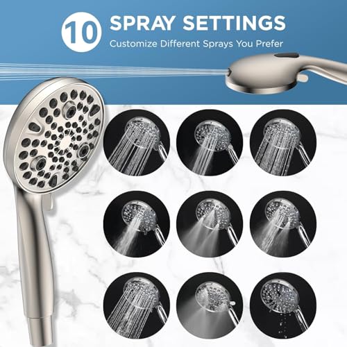 Dual Handheld Shower Head Combo, 2-in-1 Rain Shower Heads System Wide Rainfall Shower Head and 10 Modes High Pressure Hand Held Showerhead with Built-in Power Wash - Brushed Nickel - color: Brushed Nickel, size: 10 Inch Standard