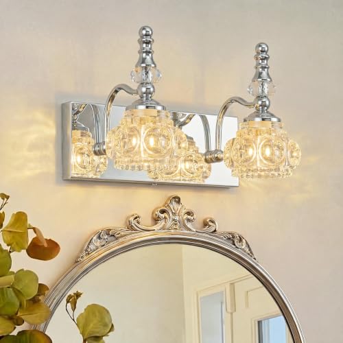 Modern Glass Crystal Vanity Light - Vintage Bathroom Lighting Fixtures Over Mirror, 2 Light Vanity Lights G9 Bulb (11.81 Inch, Chrome) - color: Chrome, size: 2-light