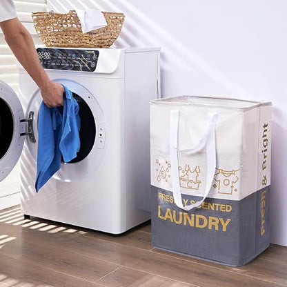 2 Pack Laundry Baskets, 92L Freestanding Laundry Basket with Handles, Waterproof Tall Collapsible Clothes Hamper for Dorm, Bedroom, Bathroom