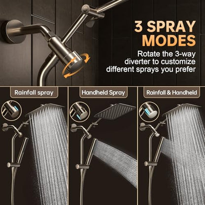 Veken All Metal 10" Luxurious Brushed Nickel Rain Shower Head with Handheld | Dual High Pressure Shower Heads, Power-wash Hand Held with Hose,Double Detachable Showerhead,Square Rainfall,Bathroom Upgrade - color: Brushed Nickel, size: 10 Inch