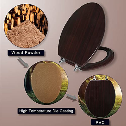 Wood Toilet Seat with Zinc Alloy Hinges (Elongated, Dark Brown) | Angol Shiold Elongated Toilet Seat, Anti-Pinch Bumpers, Adjustable Hinges, Easy to Install and Clean - color: Dark Brown, size: Zinc Alloy Hinge