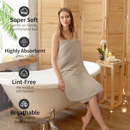 MICROFI New Microfiber Waffle Bath Towels, 2 Pieces, Oversized, Soft, Absorbent, Fast Drying, Lint Free 430 GSM (30''x60''/76cm x 152cm) - color: Beige