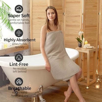 MICROFI New Microfiber Waffle Bath Towels, 2 Pieces, Oversized, Soft, Absorbent, Fast Drying, Lint Free 430 GSM (30''x60''/76cm x 152cm) - color: Beige