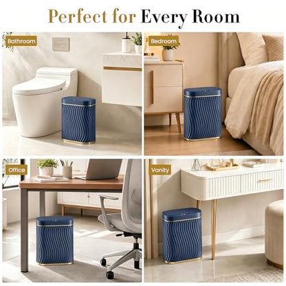 Ogikey Bathroom Small Trash Can with Automatic Touchless Lid, 2.6 Gallon Smart Garbage Can Narrow Waterproof Trash Bin for Bedroom, Office, Living Room - color: 2.6 gallon-Gold Blue