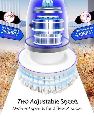 UBeesize Electric Spin Scrubber,Long Cordless Cleaning Brush,Rotatable Shower Scrubber with 8 Replaceable Heads,Adjustable Detachable Handle Bathroom Scrubber for Bathtub,Tile,Floor and Car Cleaning