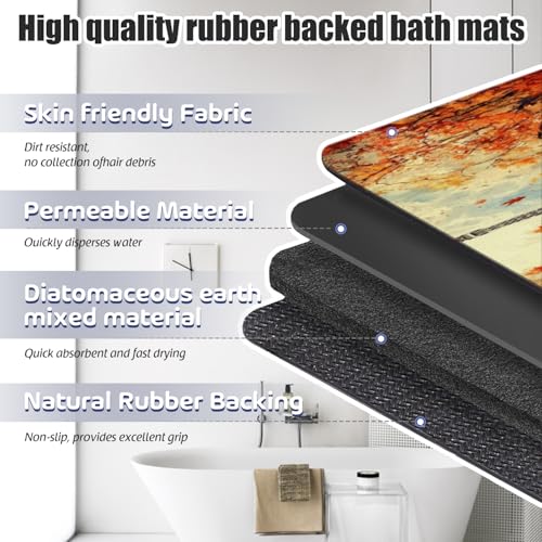 Bathroom Runner Mat Rugs Long,Eiffel Tower Maple Leaf Autumn pattern Diatomite Stone Bath Mat Large Absorbent Diatomaceous Earth Mat Non Slip Fast Dry Shower Mat Bathroom Rugs Floor Mat 16x42in - color: Design08