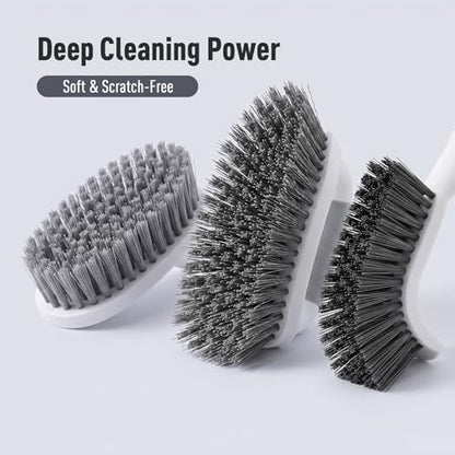 CLEANHOME 3 Pcs Scrub Brush,Multifunctional Cleaning Brush Set | With Non-Slip Handle and Sturdy Bristles,Scrub Brushes for Cleaning Bathroom,Kitchen,Grout,Tile,Grey